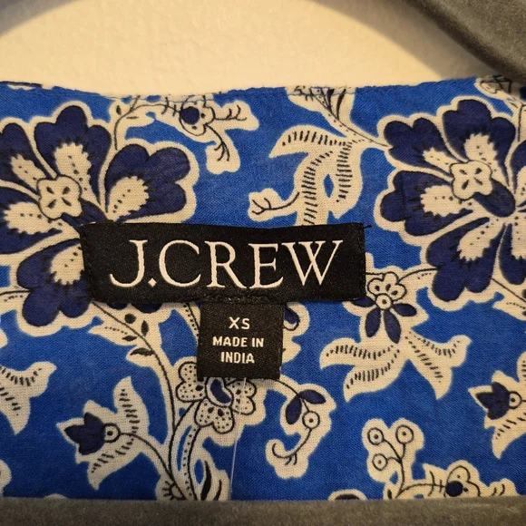 J. Crew Tiered Tie Front Beach Dress Cobalt Blue Floral Cotton Vneck Mini Sz XS - Picture 14 of 16
